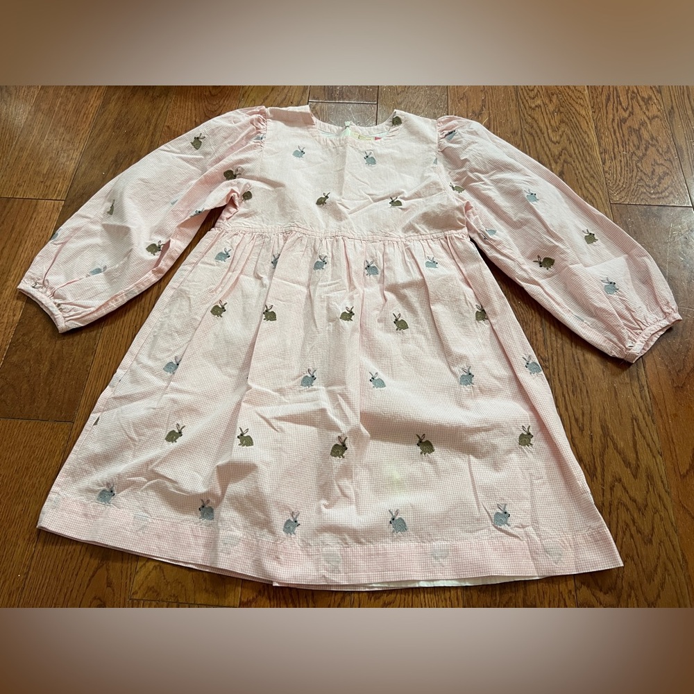 Pink Chicken Gingham Embroidered Bunny Dress
